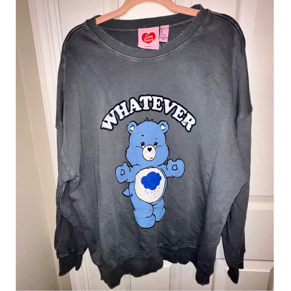 Distressed Care Bears Whatever Bear Crew Neck Hoodie